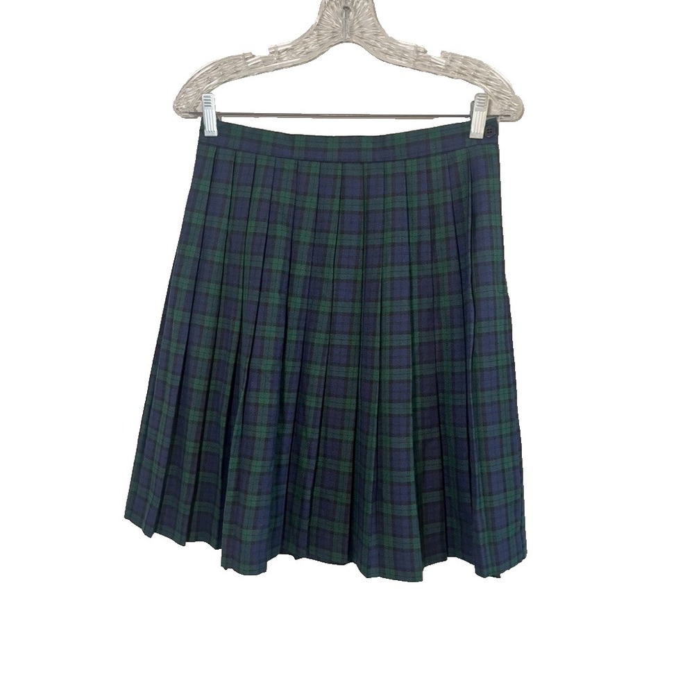 Neutral Plaid Pleated Skirt S Academia Grunge Skater Festive Holiday Classic 80s